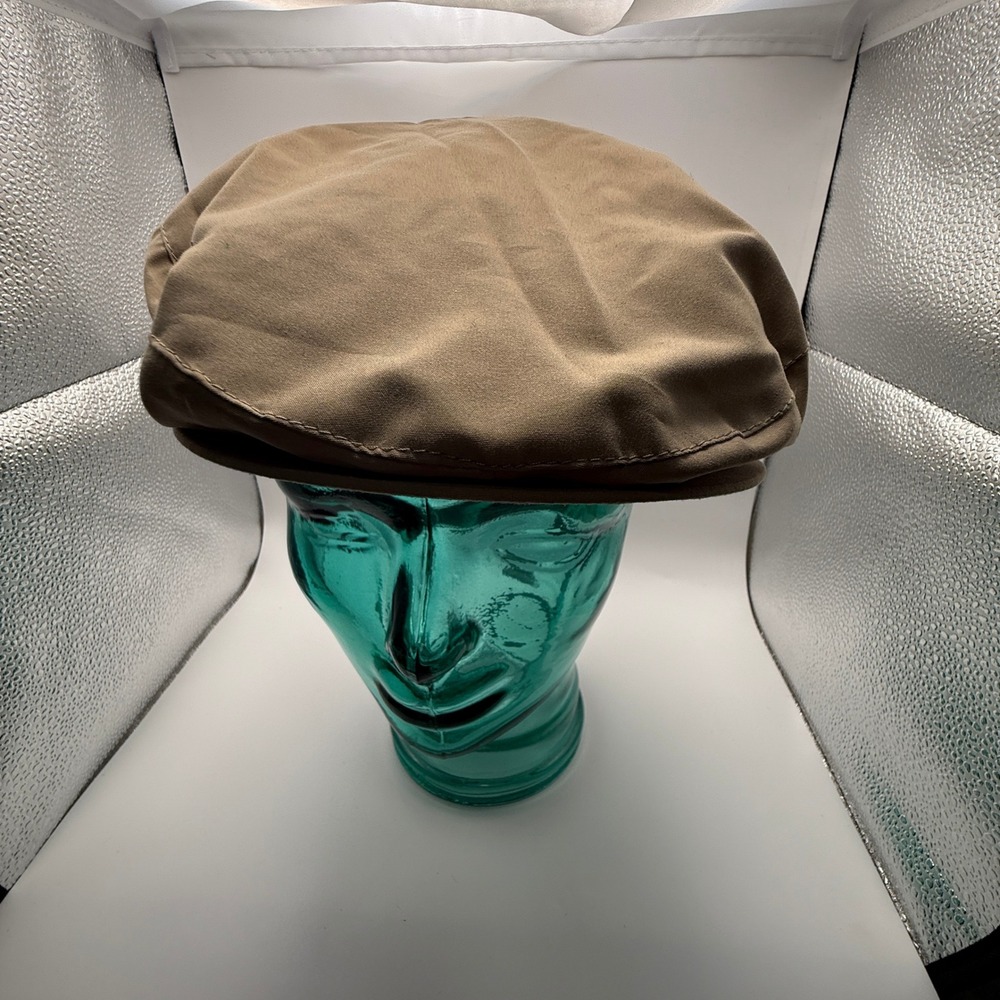 Tan Fleece Lined Flat Cap with Ear Flaps Khaki Newsboy Driving Hat One Size